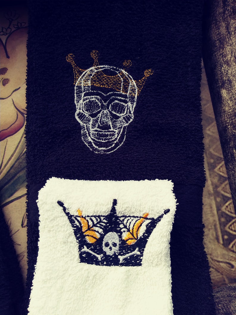 Skull King Embroidered Hand Towel and Washcloth Set Etsy Sweden