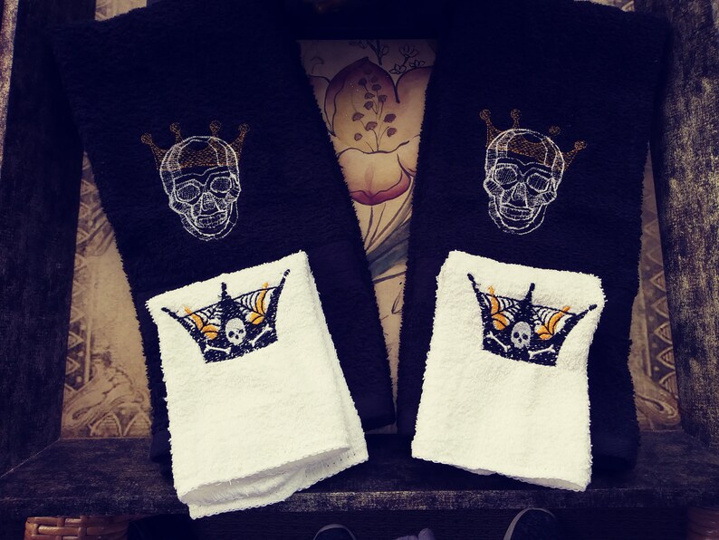Skull King Embroidered Hand Towel and Washcloth Set Etsy