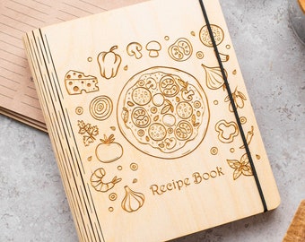 Family Recipe Cookbook Wooden Cover Christmas Gift Personalized Engraved Chef Journal Keepsake gift