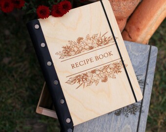 Leather Bound Cook book Custom Recipe Journal Anniversary gift Christmas gift, Recipe book  For Mom, Cookbook Wooden Cover Notebook