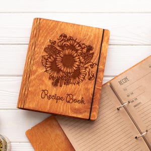 Family recipe book, empty cook book, baking recipe journal, personal recipe book, wooden engraved recipe cookbook, kitchen gift for family