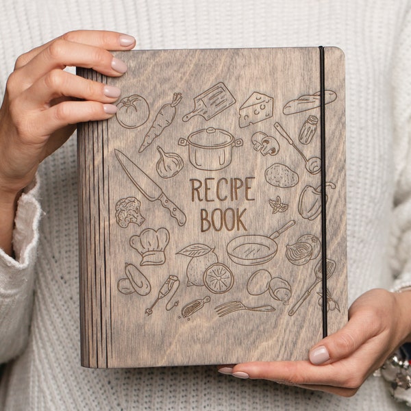 Custom  recipe journal, Gift for mom recipe book, chef personalized cookbook Mother day uniqua recipe storage wooden cover notebook