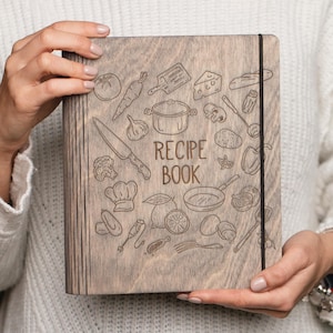 Custom recipe journal, Gift for mom recipe book, chef personalized cookbook Mother day uniqua recipe storage wooden cover notebook