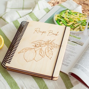 Personalized gift Recipe Book Binder Custom Wooden Engraved Cookbook Blank Journal Rustic Spiral Notebook Mother Daughter Birthday Gift