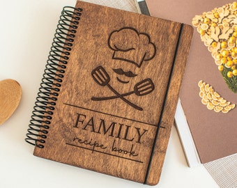 Personalized Father gift Recipe Book Binder Custom Wooden Engraved Cookbook Blank Journal Rustic Spiral Notebook Birthday Gift