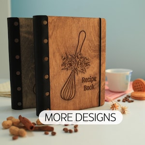 Custom recipe book for mom, Anniversary or mothers day gift for wife, Recipe Journal Leather Bound Cook book, Blank Cookbook Wooden Notebook