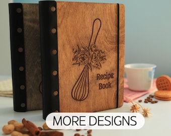 Custom recipe book for mom, Anniversary or mothers day gift for wife, Recipe Journal Leather Bound Cook book, Blank Cookbook Wooden Notebook