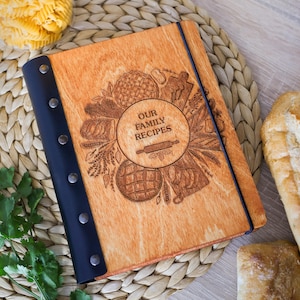 Wooden family recipe book, baking recipe book binder, custom baking gifts, bread baking journal, empty cooking journal, gift for wife
