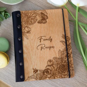 Personalized wooden recipe book, family empty recipe binder, baking cook book, leather custom recipe book, gift for grandma, gift for wife