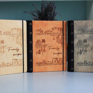 Mom Gift, Cookbook Wooden Cover Notebook, Recipe Journal Anniversary gift Christmas gift, Recipe book, Leather Bound Cook book