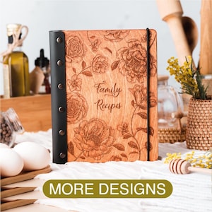 Personalisiertes Rezeptbuch aus Holz, bestes Weihnachtsgeschenk, Jubiläumsgeschenk, Rezeptbuch für Mama, Ledergebundenes Kochbuch, Kochbuch