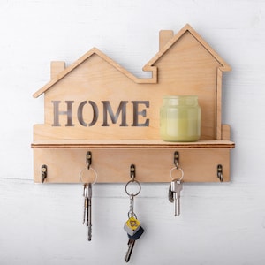 Key holder for wall with hooks to hangs keys and mail rack, Entryway organizer, wooden key holder with shelf, Key hook  rack, Key organizer