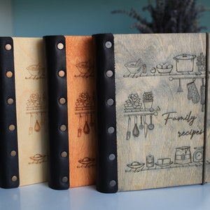 Leather Bound Cookbook Wooden Cover Drink Recipe Notebook Personalized gifts for Dad Husband or Brother