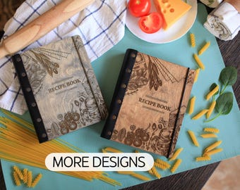 Custom leather bound journal Recipe book Anniversary gift Christmas gift, Recipe book For Mom, Cook book, Cookbook Wooden Cover Notebook