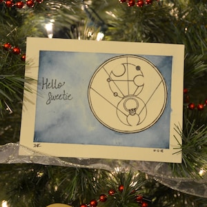 Doctor Who Circular Gallifreyan: Aquarell und Stift, personalisierte Originalkunst