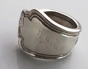 1267 / Pierścień ze srebra w kształcie łyżki - Patent 1914 - Monogram F.