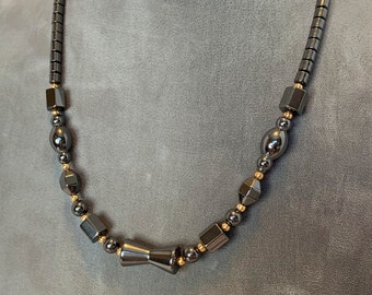 Geometric Hematite Beaded Necklace