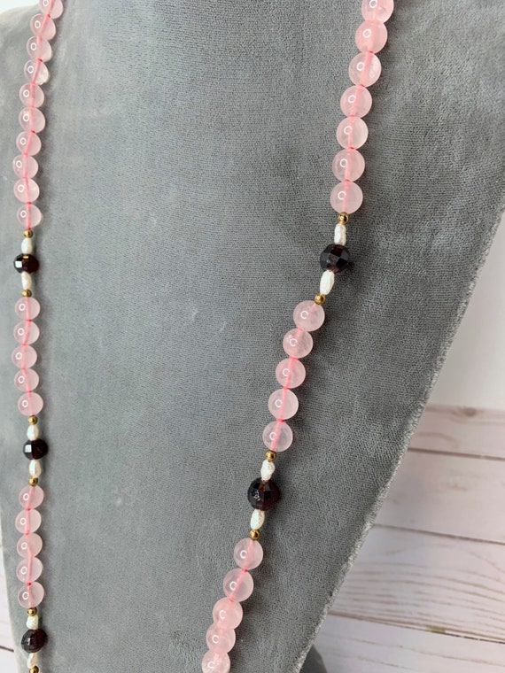 Rose Quartz and Garnet Beaded Necklace