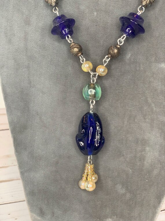 Indian Glass Beaded Necklace with Pendant - image 2