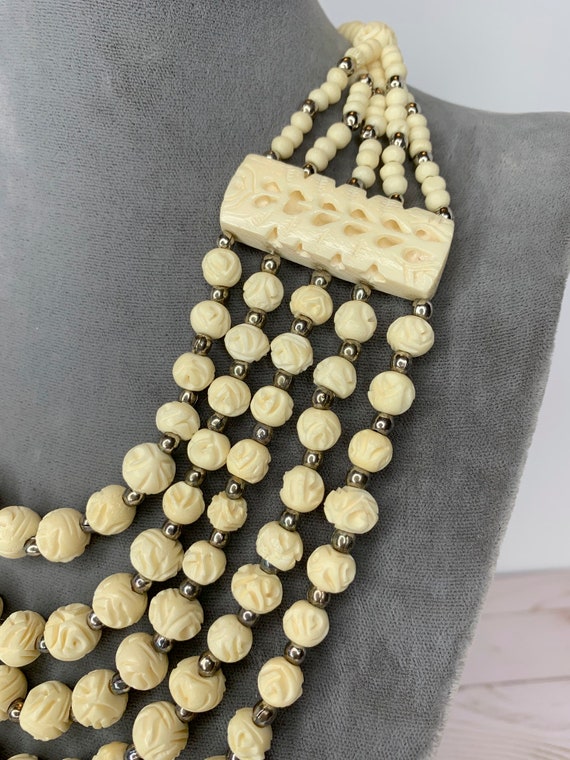 Vintage Hand Carved Bone Necklace - image 4