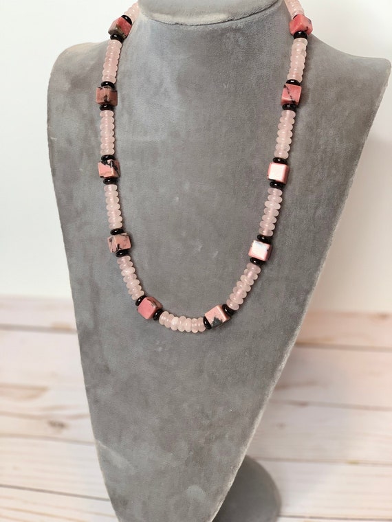 Rose Quartz and Rhodonite Beaded Necklace