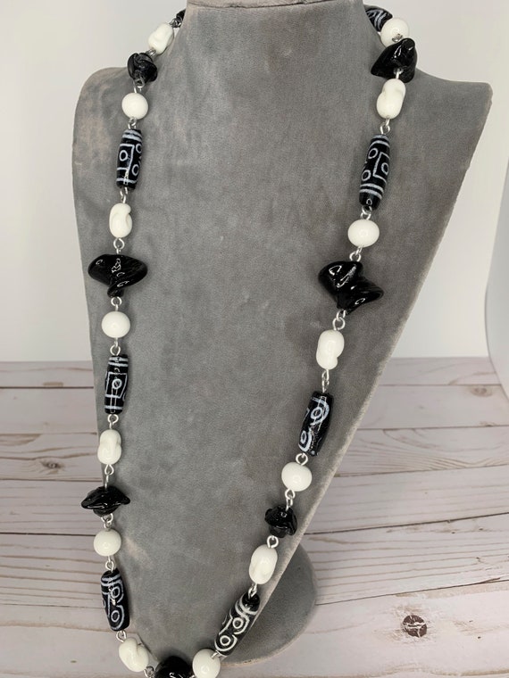 Hand Painted Glass Beaded Necklace Gem