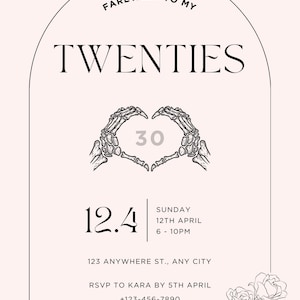 Pink Black Emo Minimalist 30th Birthday Invitation Template