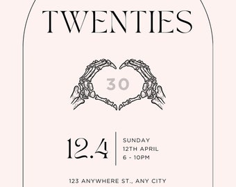 Pink Black Emo Minimalist 30th Birthday Invitation Template