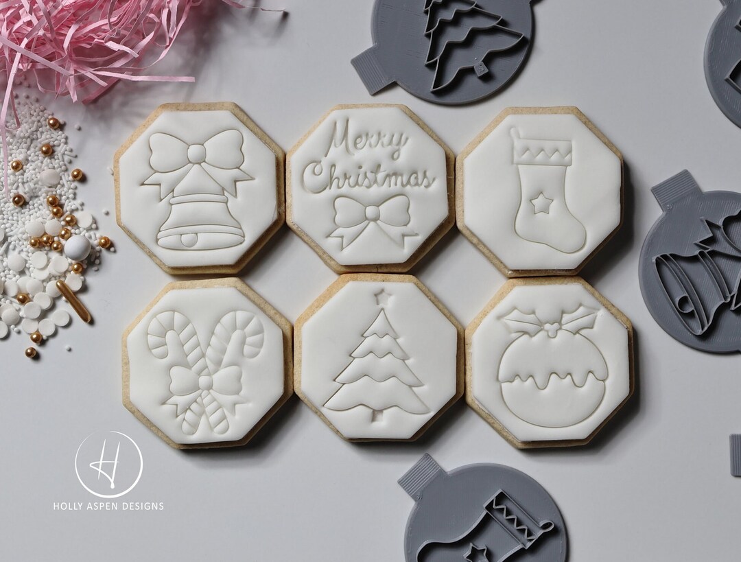 Traditional Christmas Cookie Stamps, Complete Set of 6 Embosser's