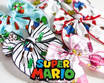 5 lazos para el cabello de Super Mario / Princesa Peach / Luigi / Mario / Pinzas para el cabello / Lazo de molinete / Super Mario Bro / Cumpleaños / Pinzas / Lazos para el cabello