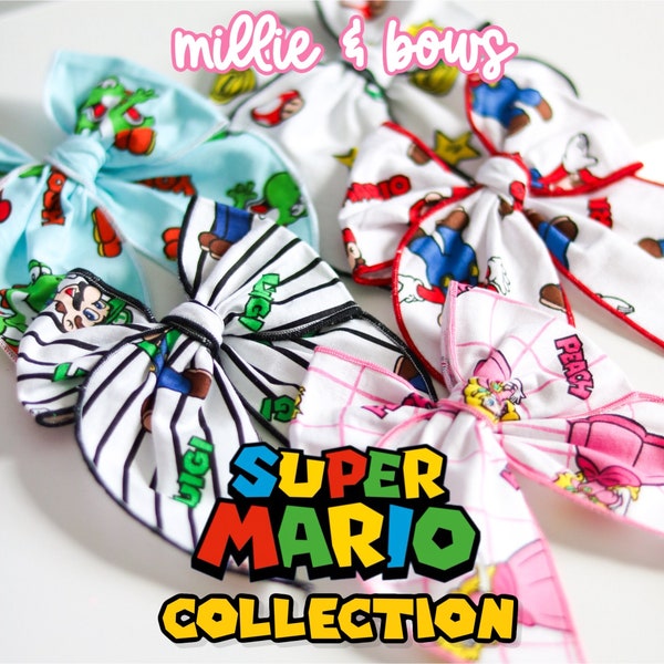 5 Super Mario Hair Bows / Princess Peach / Luigi / Mario / Hair Clips / Pinwheel Bow / Super Mario Bro / Birthday  / Clips / Hair Bows