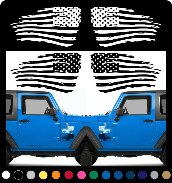 Set of 2pc Distressed American US Flags Vinyl Sticker Decal for LEFT RIGHT V2N