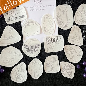 Handborduurontwerpen Halloween met stok en steek | Borduurstickers | Spookachtige borduursticker | Borduurpatches met plakken en steken