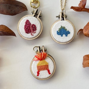 Firefly Collection - Firefly Cross Stitch Charm - Necklace-  Completed Cross Stitch - Counted Cross Stitch Key Chain - Fiber Art