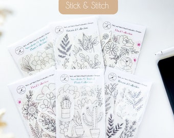 Stick and Stitch Hand Embroidery Designs | Floral Botanical Succulent Tropical Embroidery Stickers | Stick and Stitch Embroidery Patches
