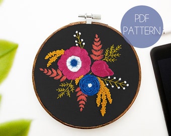 Fall Florals Botanicals Embroidery Pattern |  Beginner Embroidery Pattern | Modern Embroidery Pattern | Floral Beginner PDF | Anemone