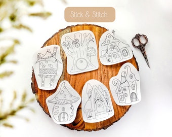 Fairy Cottages Stick and Stitch Hand Embroidery Designs | Embroidery Stickers | Stick and Stitch Embroidery Patches | Water-Soluble Stickers