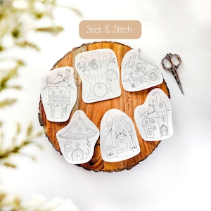 Fairy Cottages Stick and Stitch Hand Embroidery Designs | Embroidery Stickers | Stick and Stitch Embroidery Patches | Water-Soluble Stickers