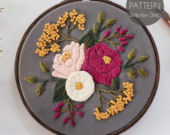 Hand Embroidery Pattern pdf | Beginner Embroidery Pattern | Modern Embroidery Pattern | pdf Pattern | Floral Beginner pdf | DIY Embroidery