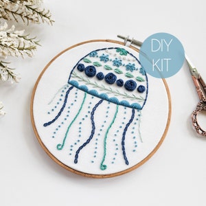 Beginner Sampler Embroidery Kit | Modern DIY Kit | Jellyfish Hand Embroidery Kit | Beginner/Intermediate Modern Floral Embroidery Kit