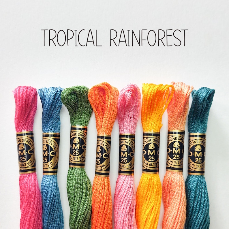 DMC Floss Bundle Floss Color Palette DMC Embroidery Thread Embroidery Thread Bundle Cotton Embroidery Floss Cross Stitch Floss Tropical Rainforest