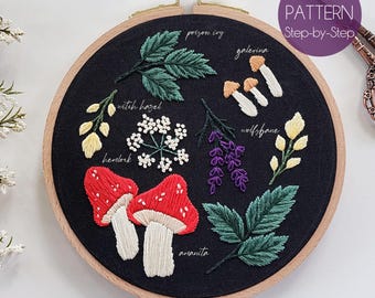 Halloween Botanicals Embroidery Pattern | Cottagecore Beginner Embroidery Pattern | Modern Embroidery Pattern | Poisonous Plants PDF Pattern