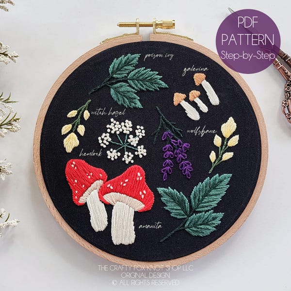 Halloween Botanicals Embroidery Pattern | Cottagecore Beginner Embroidery Pattern | Modern Embroidery Pattern | Poisonous Plants PDF Pattern