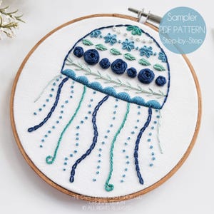 Jellyfish Sampler Hand Embroidery Pattern | Beginner&#39;s Embroidery Pattern | Learn to Embroider | How to Embroider | Learn Embroidery Pattern