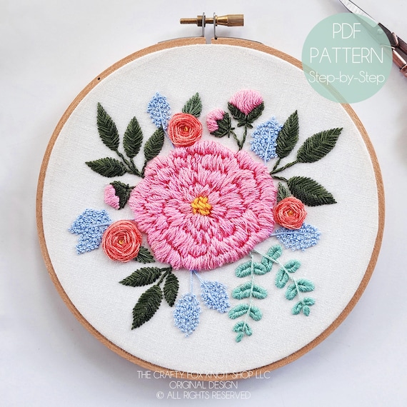 Pink Peony Paradise Hand Embroidery Pattern | Beginner  display picture 1