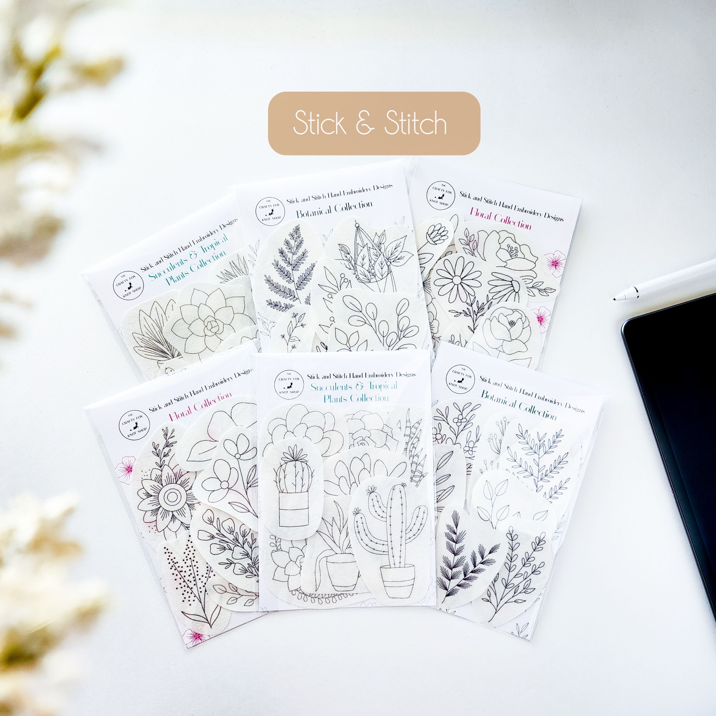 Stick and Stitch Hand Embroidery Designs Floral Botanical Succulent  Tropical Embroidery Stickers Stick and Stitch Embroidery Patches 
