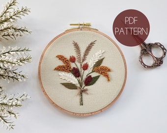 Harvest Grains Bouquet Hand Embroidery Pattern | Beginner Embroidery Pattern | Modern Embroidery Pattern | PDF Pattern | Floral Beginner PDF