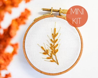 Mini Beginner Embroidery Kit | Golden Wheat Mini Embroidery Kit | Modern DIY Hand Embroidery Kit | Craft Kit