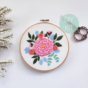 Embroidery Kit | Modern DIY Kit | Peony Hand Embroidery Kit | Beginner/Intermediate Embroidery Kit | Modern Floral Embroidery Kit | Gift