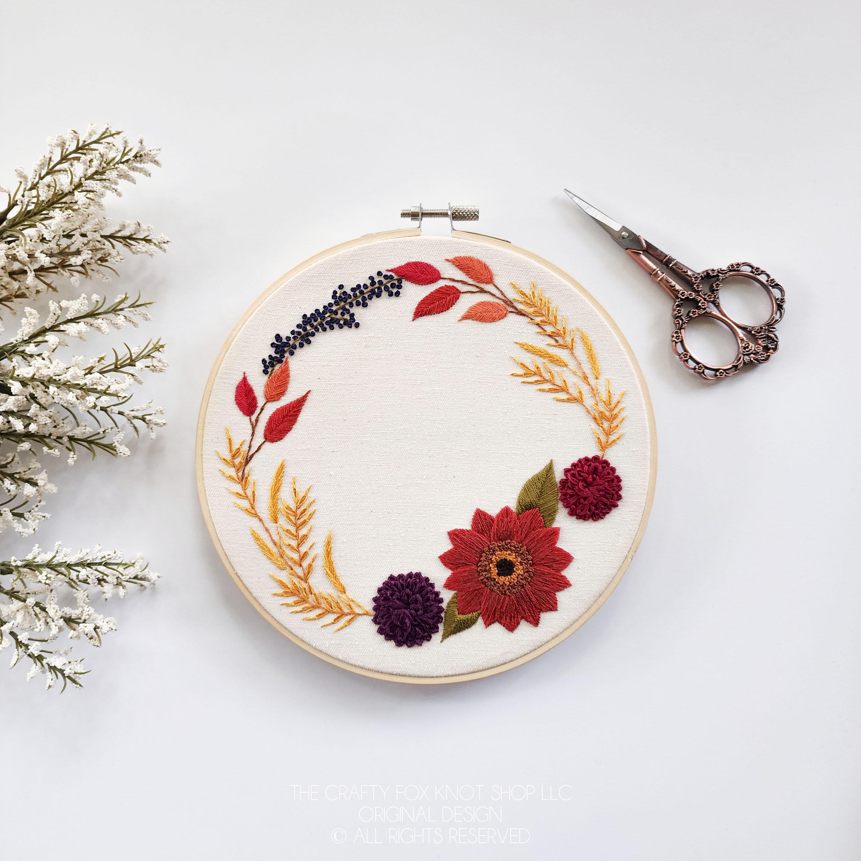 Autumn Wreath Hand Embroidery Pattern | Sunflower Mum Beginner ...